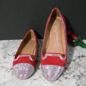 Jeffrey Campbell Ibiza Last 7.5 Red Suede Ballet Flats Silver Studs "Marti"